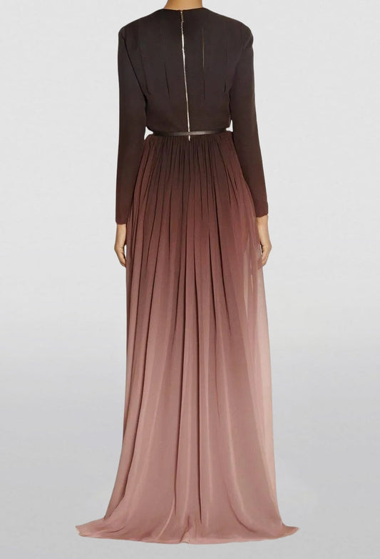 Robe longue froncée dégradé de couleurs