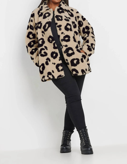 Veste polaire beige et noir léopard