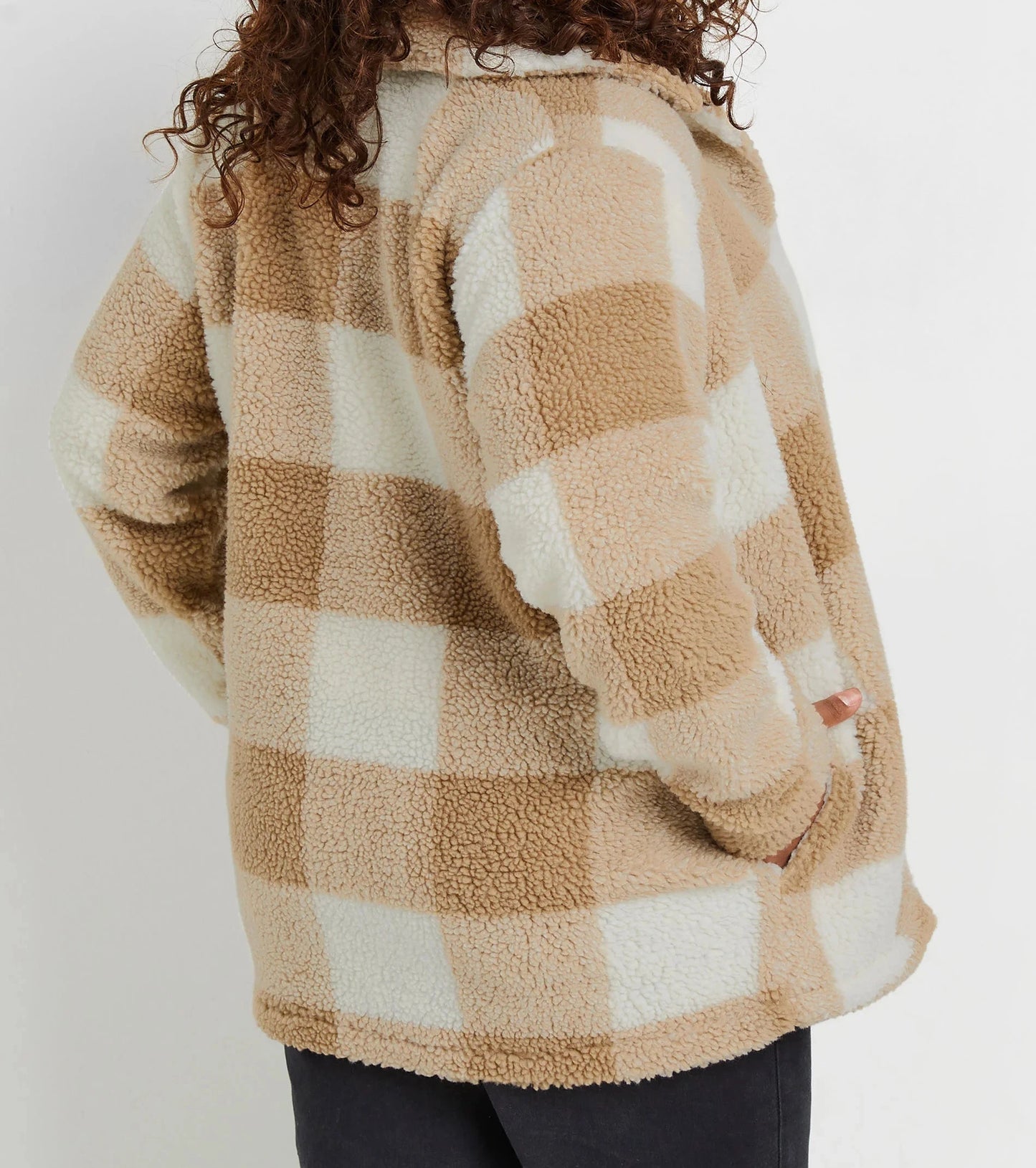 Veste polaire beige à carreaux