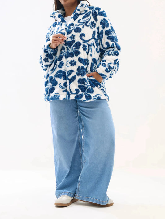 Veste polaire blanche à fleurs