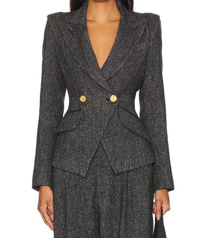 Ensemble blazer à boutons métalliques et pantalon taille haute