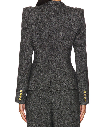 Ensemble blazer à boutons métalliques et pantalon taille haute