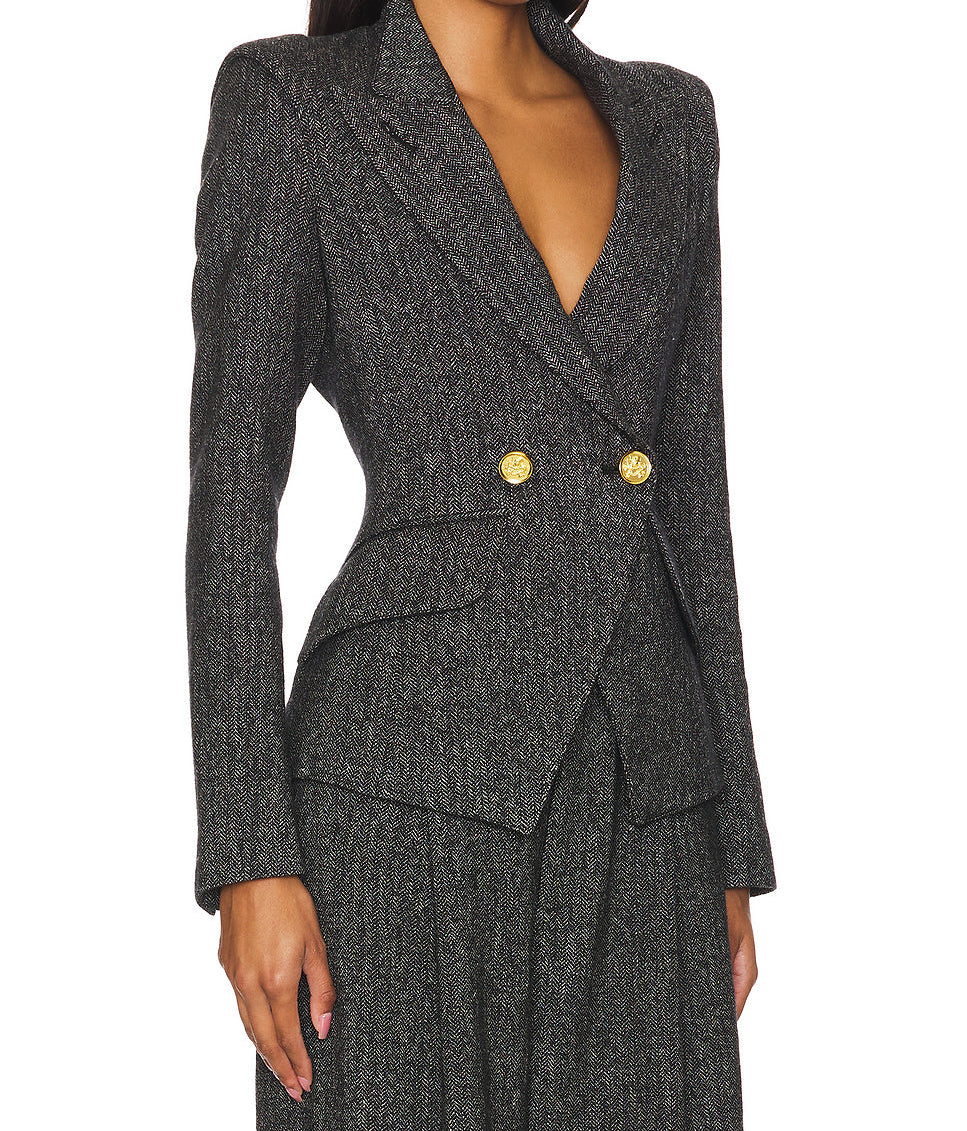 Ensemble blazer à boutons métalliques et pantalon taille haute