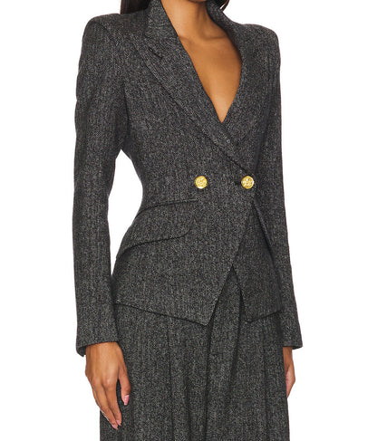 Ensemble blazer à boutons métalliques et pantalon taille haute