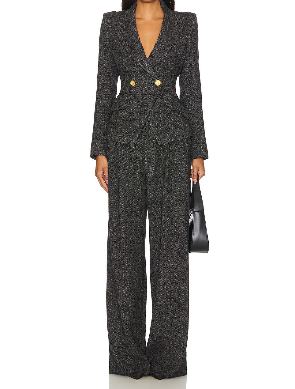 Ensemble blazer à boutons métalliques et pantalon taille haute