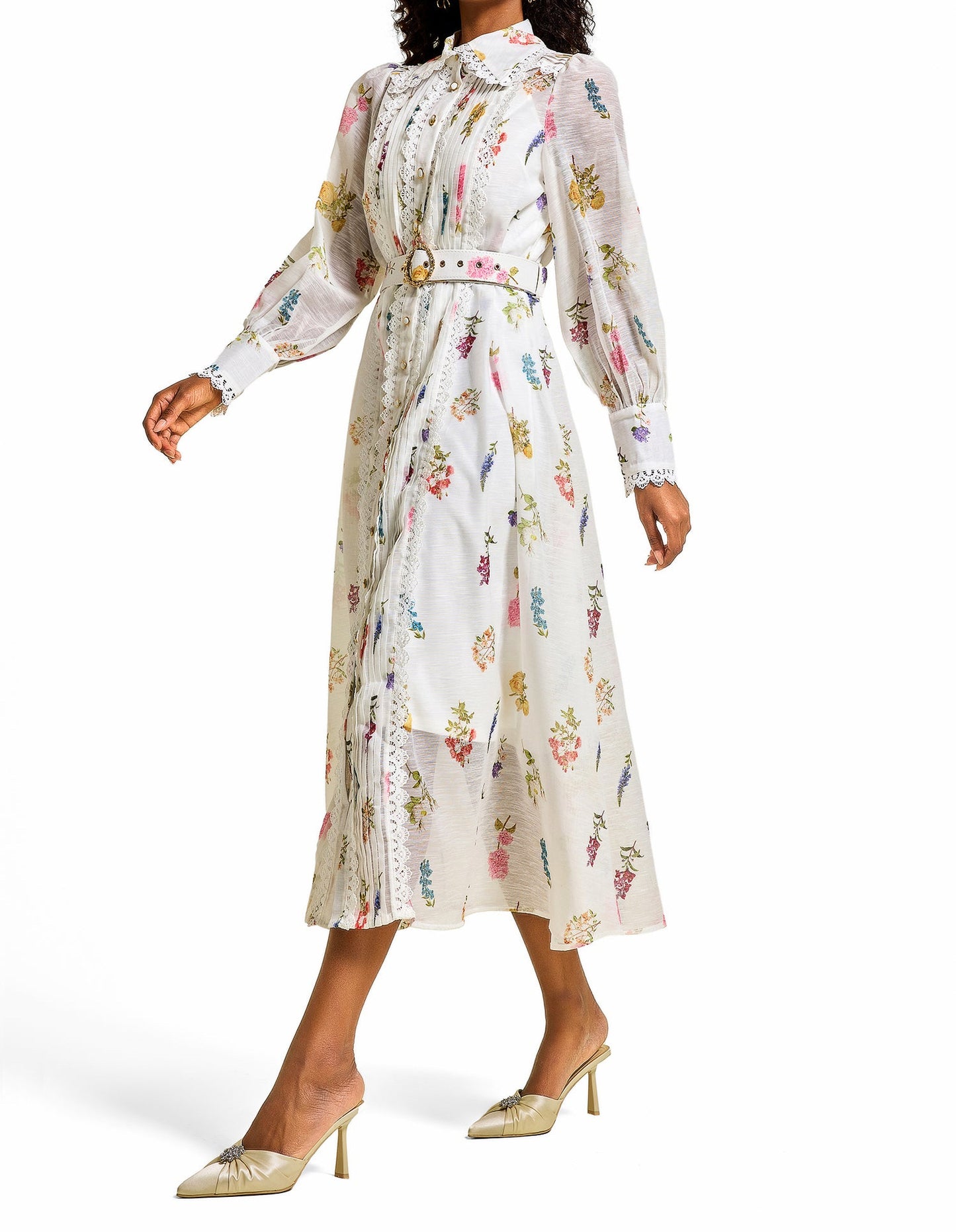 Robe midi à manches lanternes