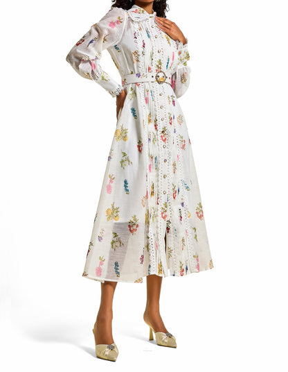 Robe midi à manches lanternes