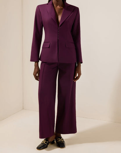 Ensemble blazer uni et pantalon ample