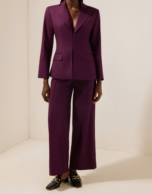 Ensemble blazer uni et pantalon ample