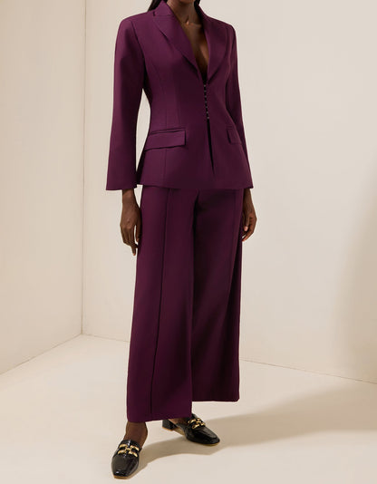 Ensemble blazer uni et pantalon ample