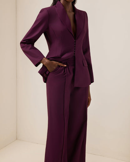 Ensemble blazer uni et pantalon ample