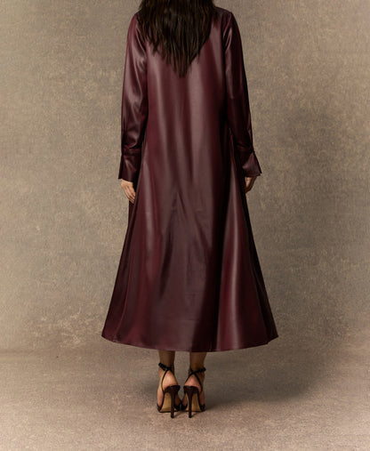 Robe midi bordeaux col en V