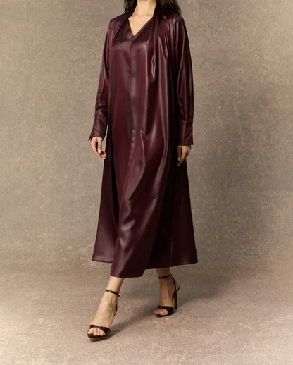 Robe midi bordeaux col en V