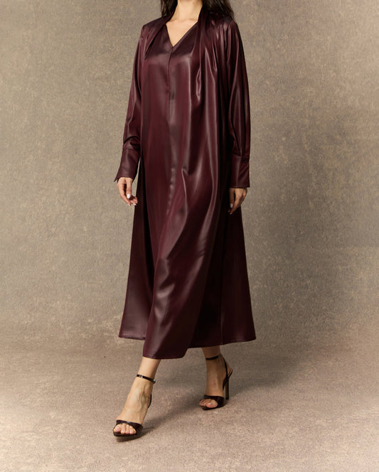 Robe midi bordeaux col en V