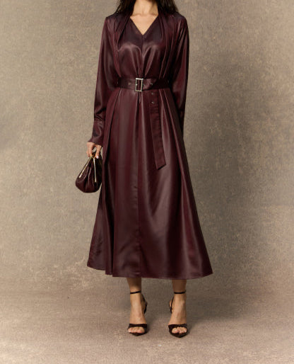 Robe midi bordeaux col en V