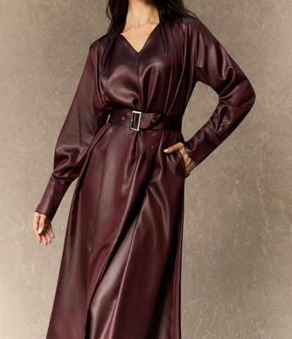 Robe midi bordeaux col en V