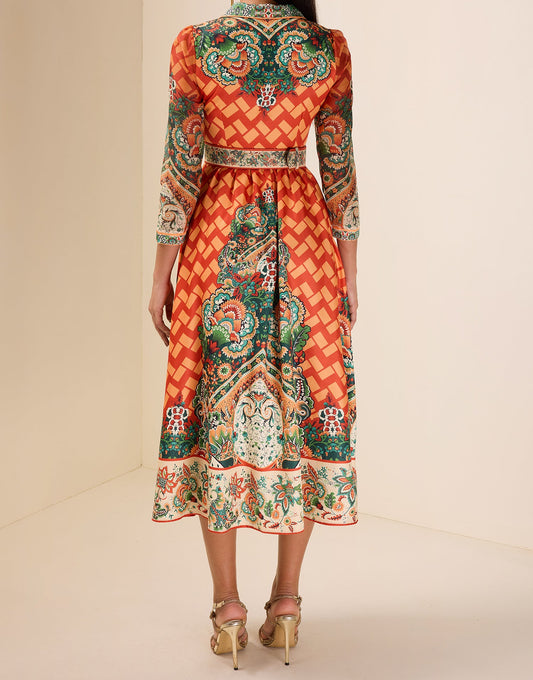 Robe midi imprimé botanique avec ceinture