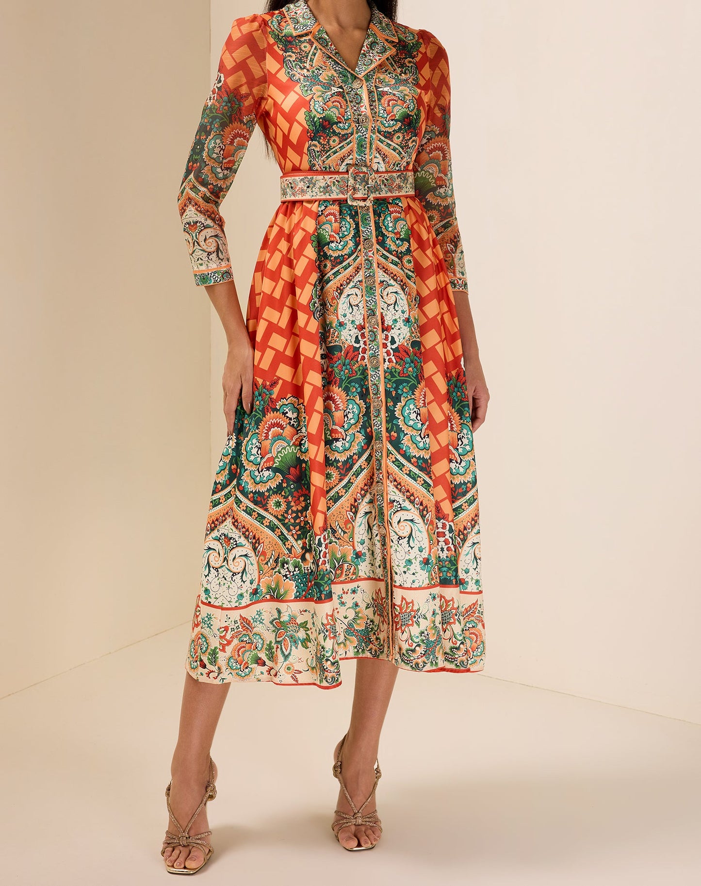 Robe midi imprimé botanique avec ceinture