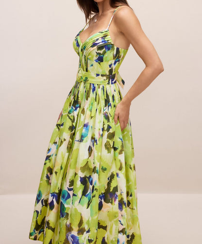 Robe longue plissée imprimé abstrait