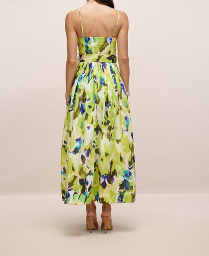 Robe longue plissée imprimé abstrait