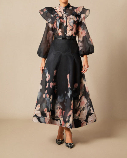 Ensemble chemise et jupe imprimé floral