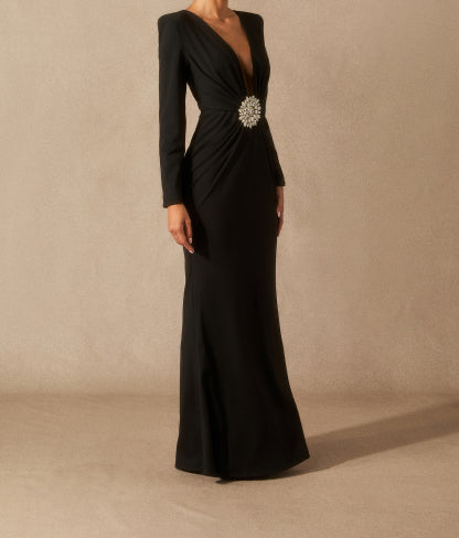 Robe longue à col en V