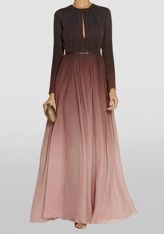 Robe longue froncée dégradé de couleurs