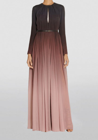 Robe longue froncée dégradé de couleurs