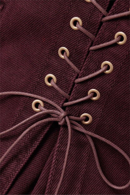 Ensemble manteau à lacets en jean et jupe