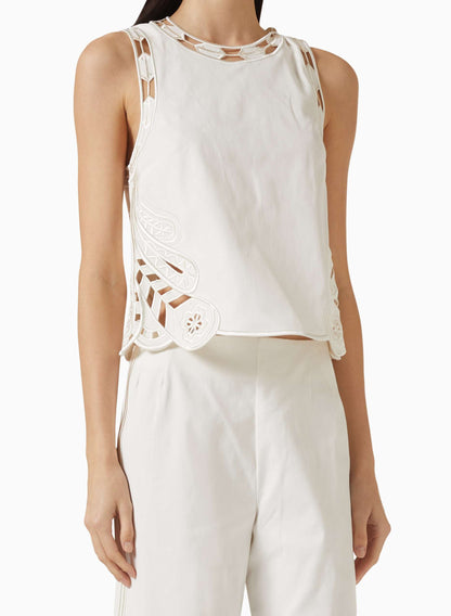 Ensemble haut sans manches et pantalon brodé