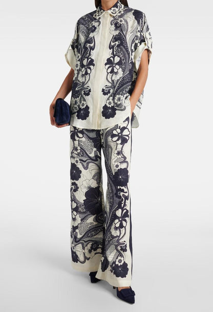 Ensemble haut fleuri à rabat et pantalon