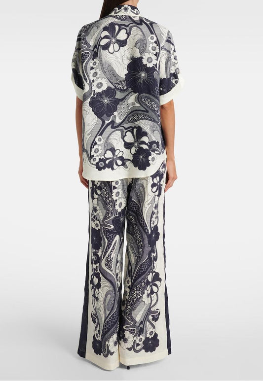 Ensemble haut fleuri à rabat et pantalon