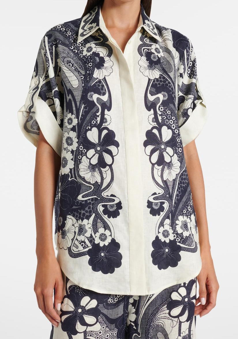 Ensemble haut fleuri à rabat et pantalon