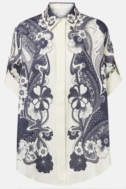 Ensemble haut fleuri à rabat et pantalon