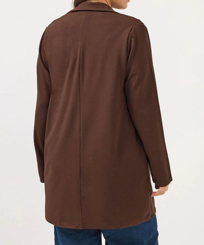 Blazer long marron à col tailleur