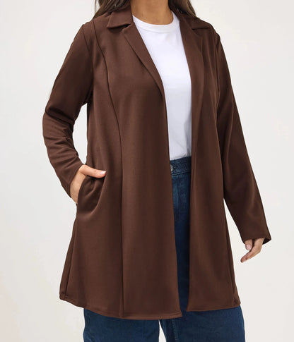 Blazer long marron à col tailleur