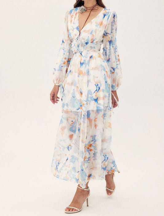 Robe mi-longue à imprimé col en V