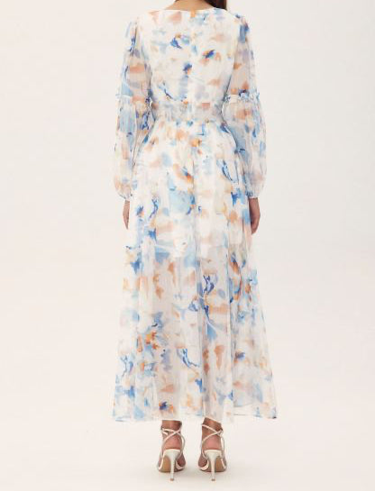 Robe mi-longue à imprimé col en V