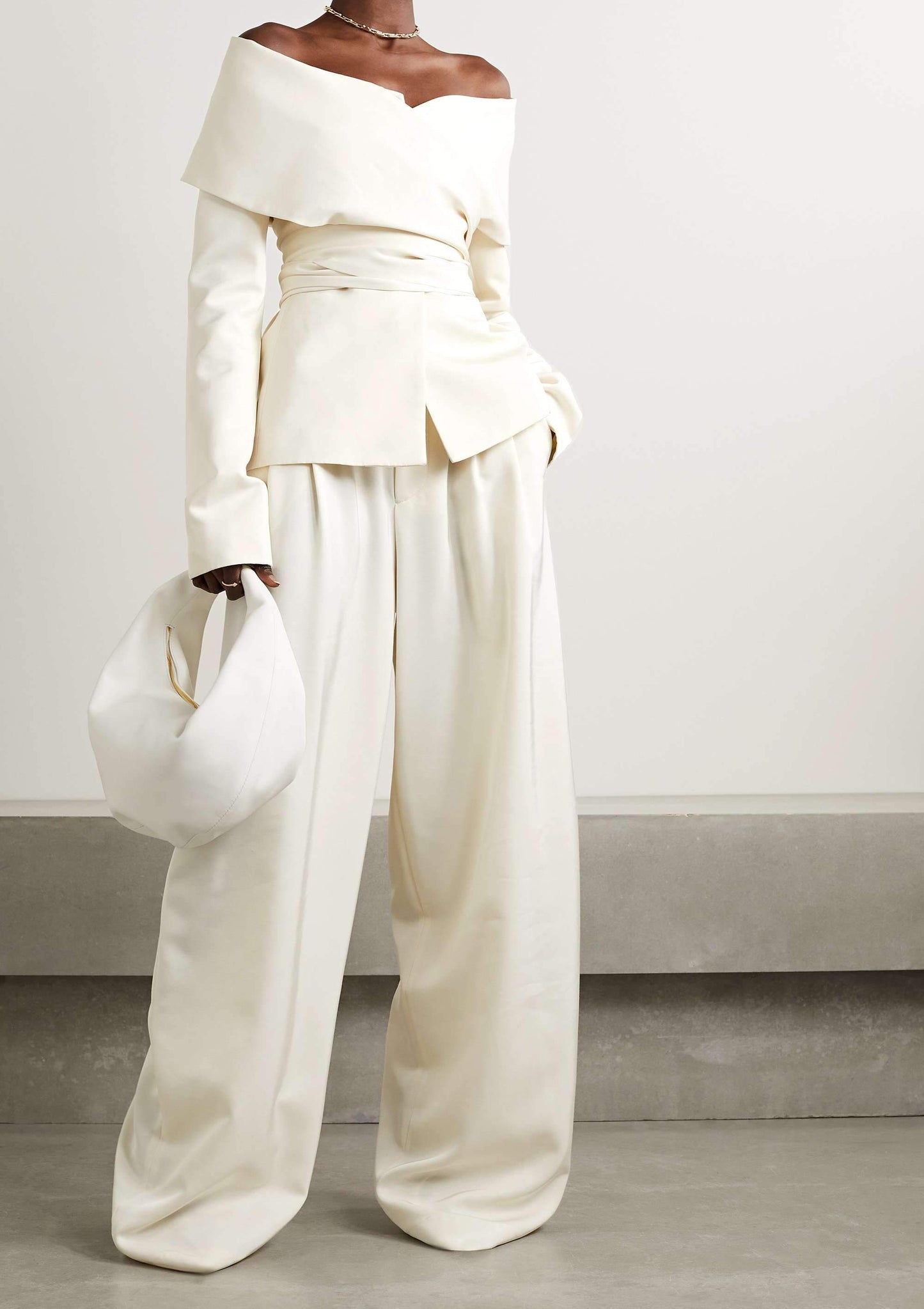 Ensemble pantalon épaules dénudées blanc