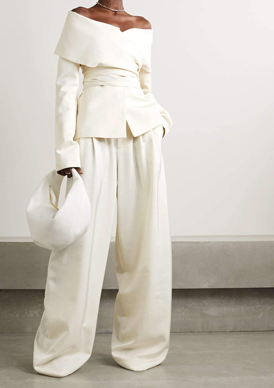 Ensemble pantalon épaules dénudées blanc