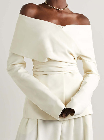 Ensemble pantalon épaules dénudées blanc