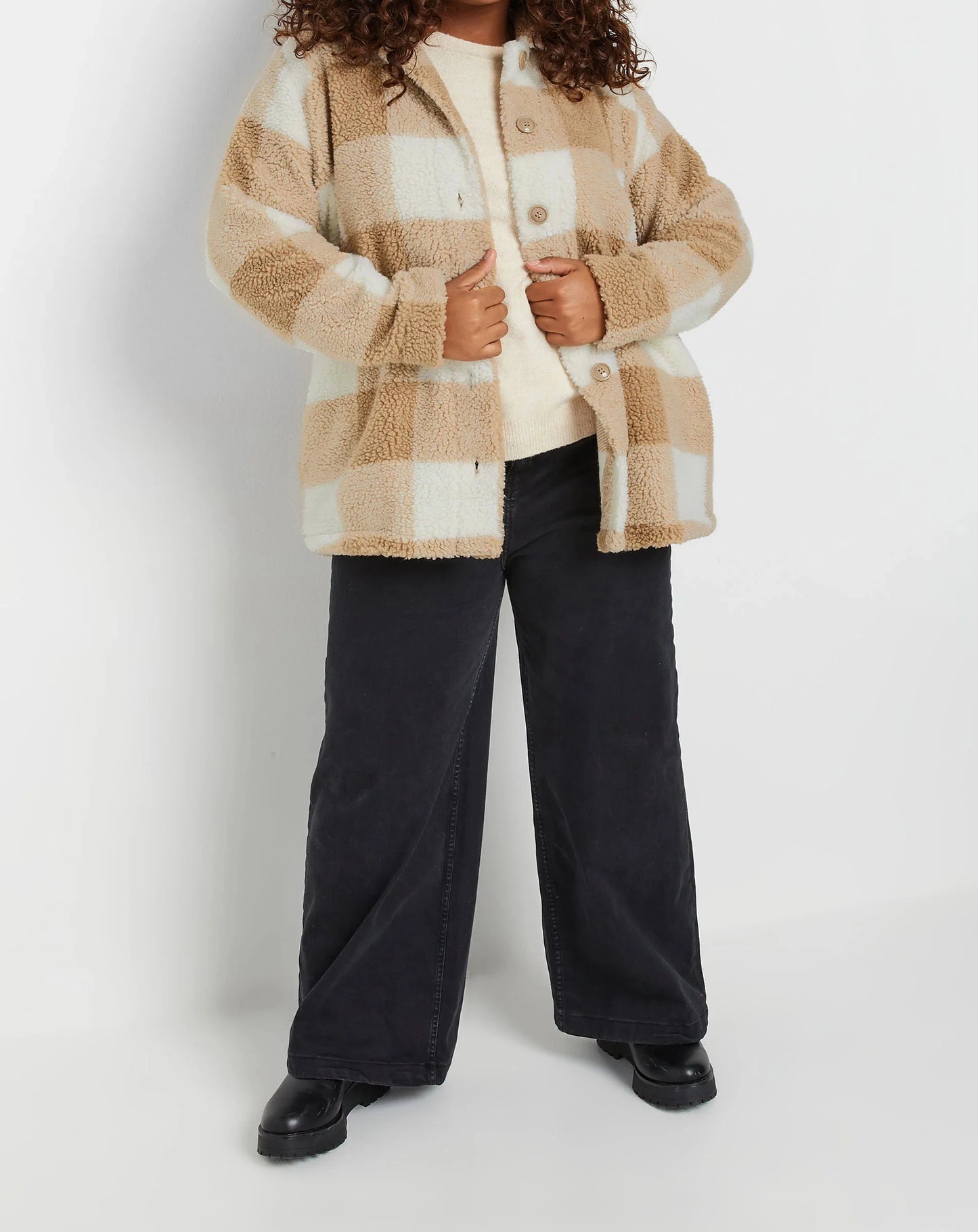 Veste polaire beige à carreaux