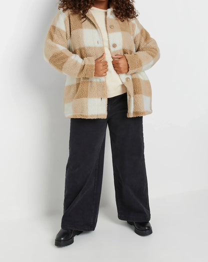 Veste polaire beige à carreaux