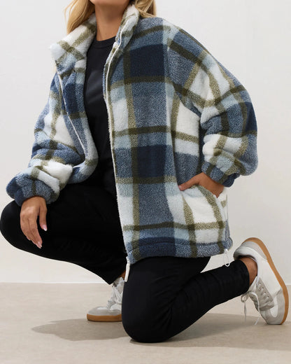 Veste polaire à carreaux bleus