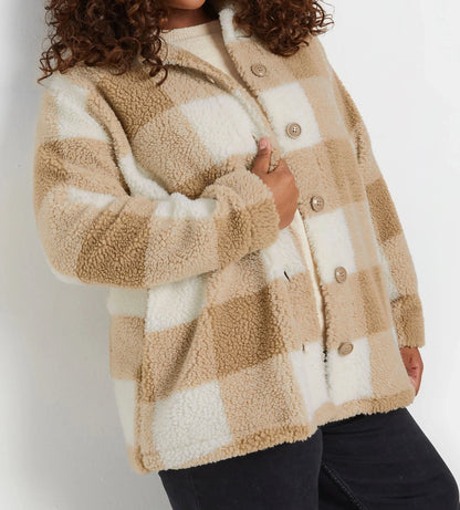 Veste polaire beige à carreaux