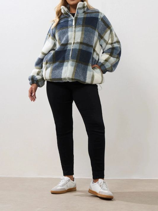 Veste polaire à carreaux bleus