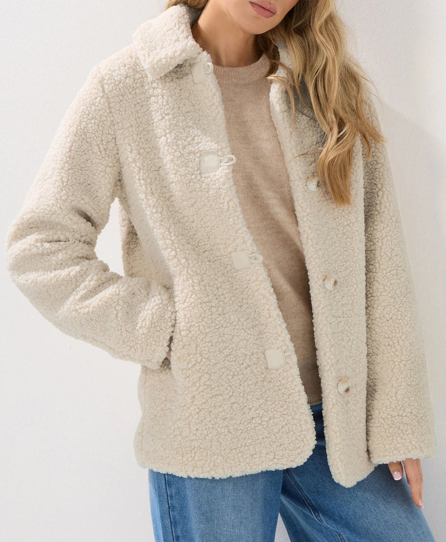 Veste polaire beige à boutons